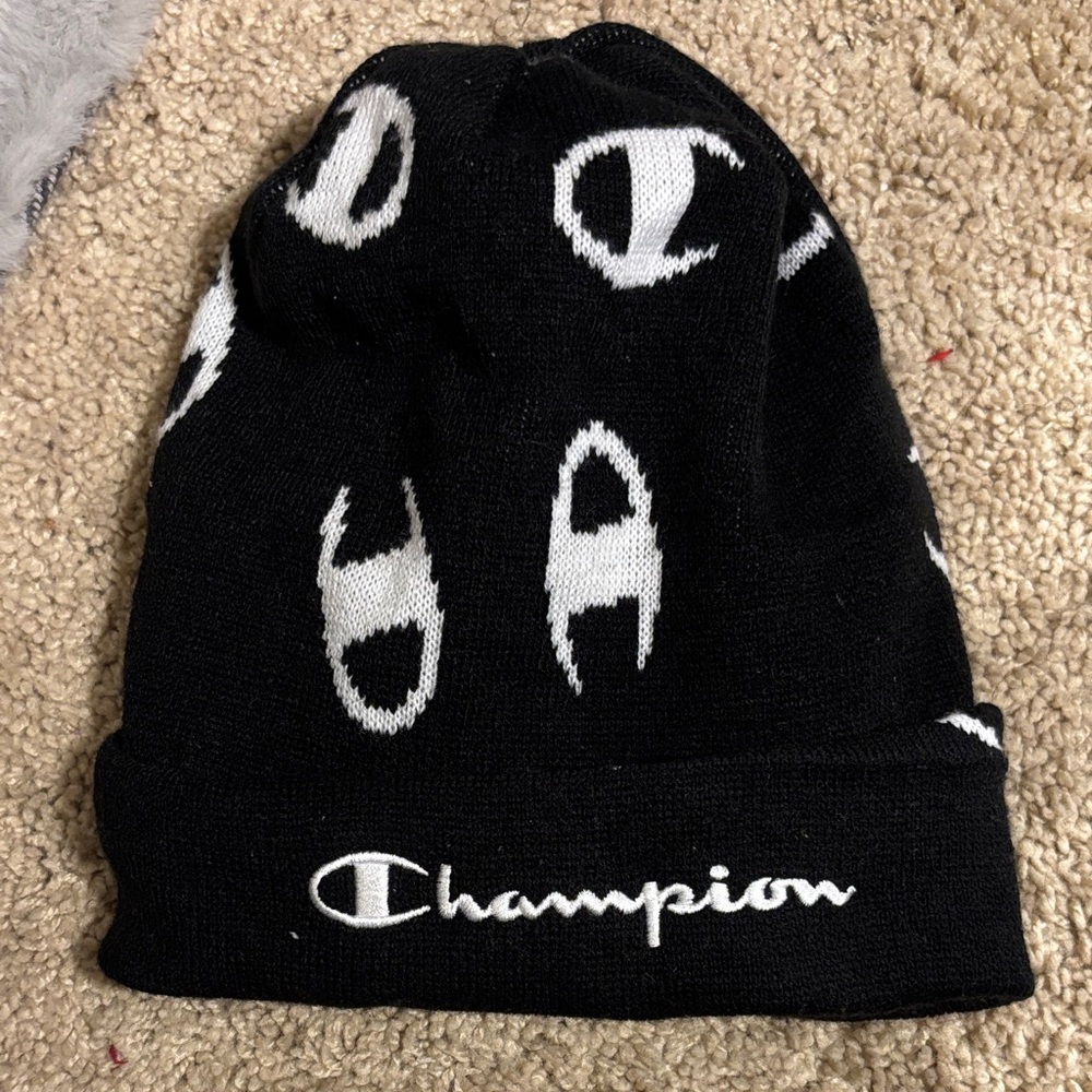 Champion Beanie Black with White Logo